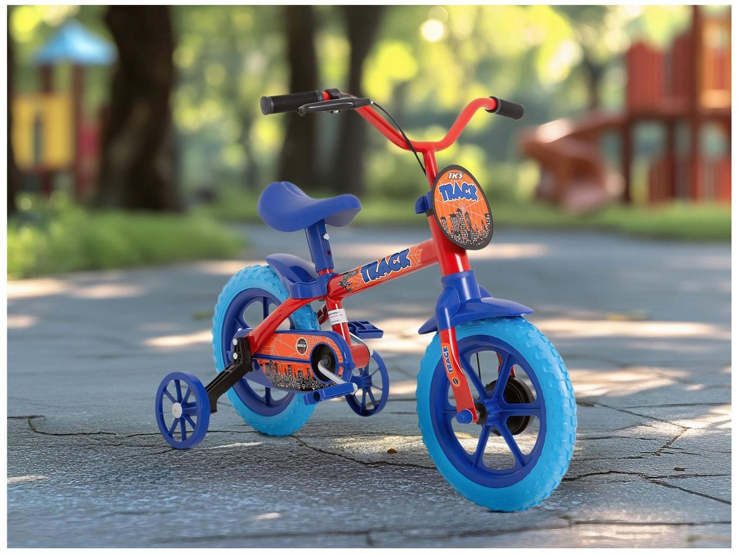 Bicicleta Infantil Aro 12 TK3 Track Arco Íris Vermelho e Azul com Rodinhas