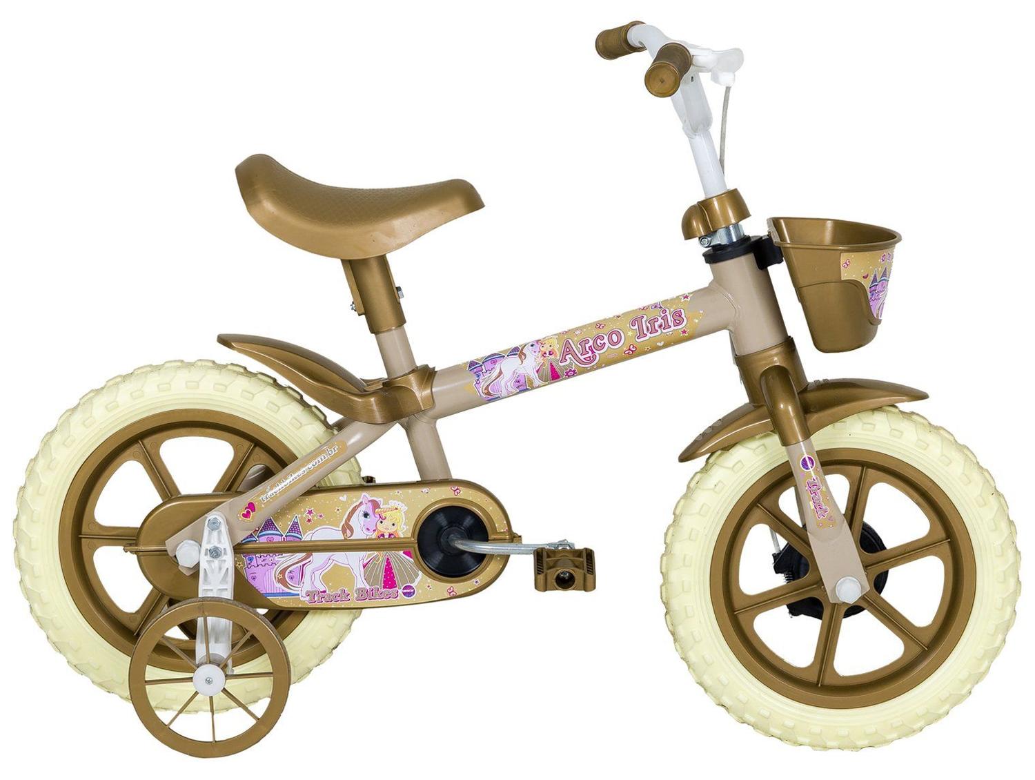 Bicicleta Infantil Aro 12" Track Bikes Arco Íris Bege e Dourado com Cestinha