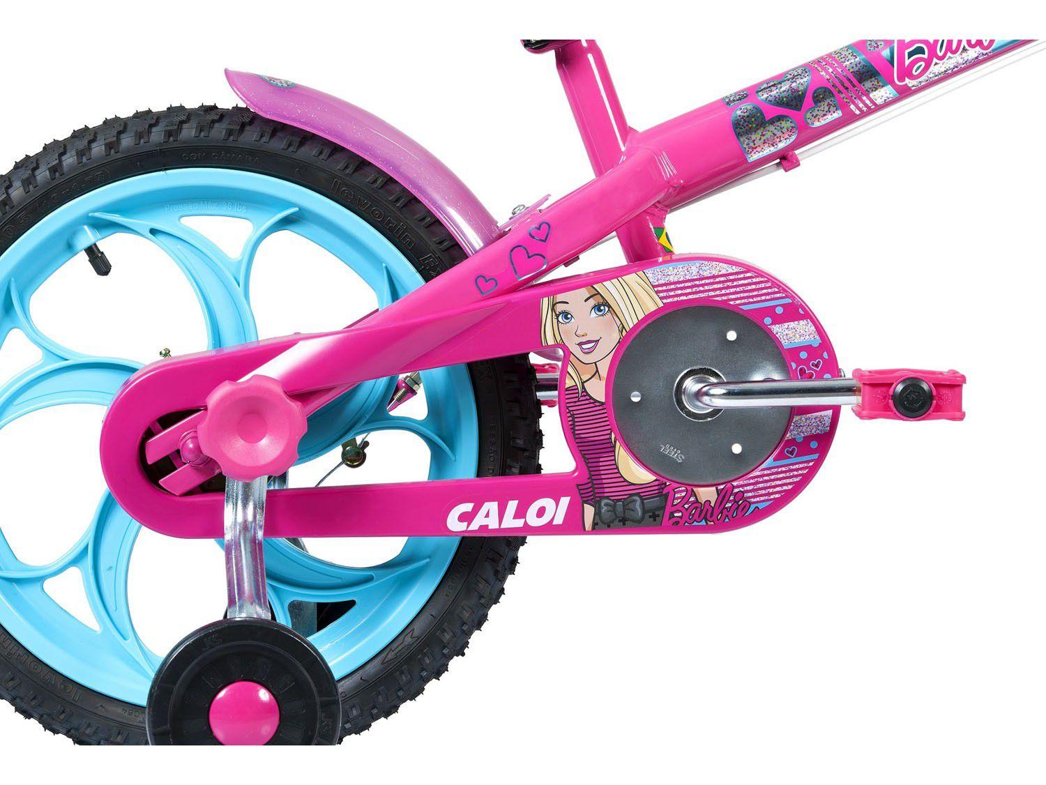 Bicicleta Infantil Aro 16 Caloi Barbie Rosa com Rodinhas com Cesta
