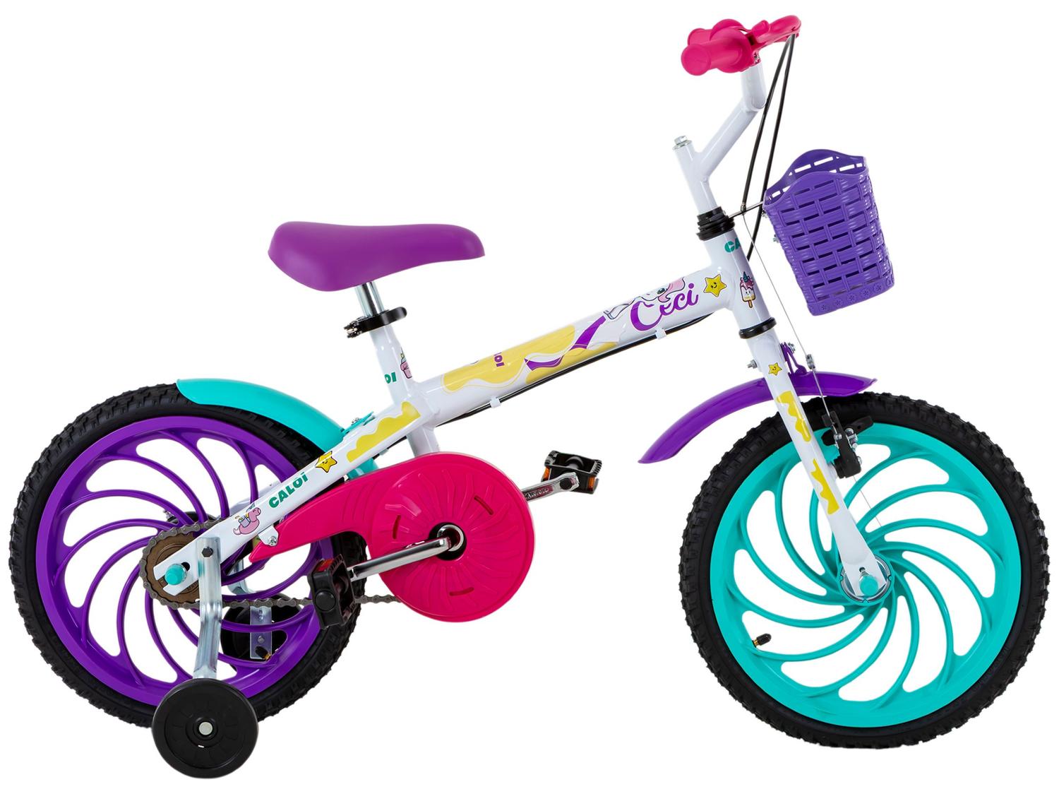Bicicleta Infantil Aro 16" Caloi Ceci Branco e Rosa com Cestinha Freio V-Brake