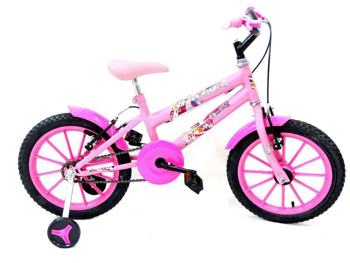 Bicicleta Infantil Aurora Fest Colli Aro-16 Com Freios V-Brake, Rodas de  Apoio e Cestinha - Rosa e Azul