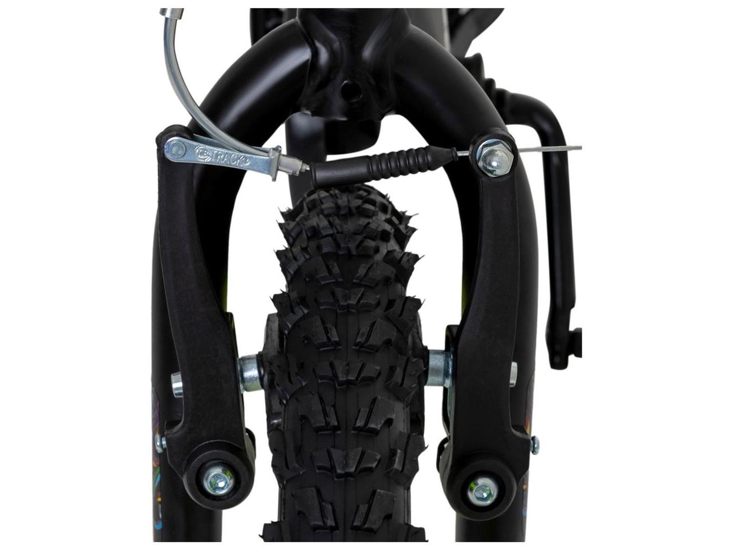 Bicicleta Infantil Aro 16" TK3 Track Flip Fire Preta e Amarela com Banco de Mobilete e Rodinhas Freio V-Brake