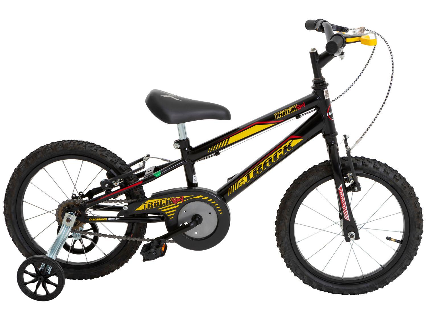 Bicicleta Infantil Aro 16 Track & Bikes Track Boy Preto e Amarelo com Rodinhas Freio V-Brake