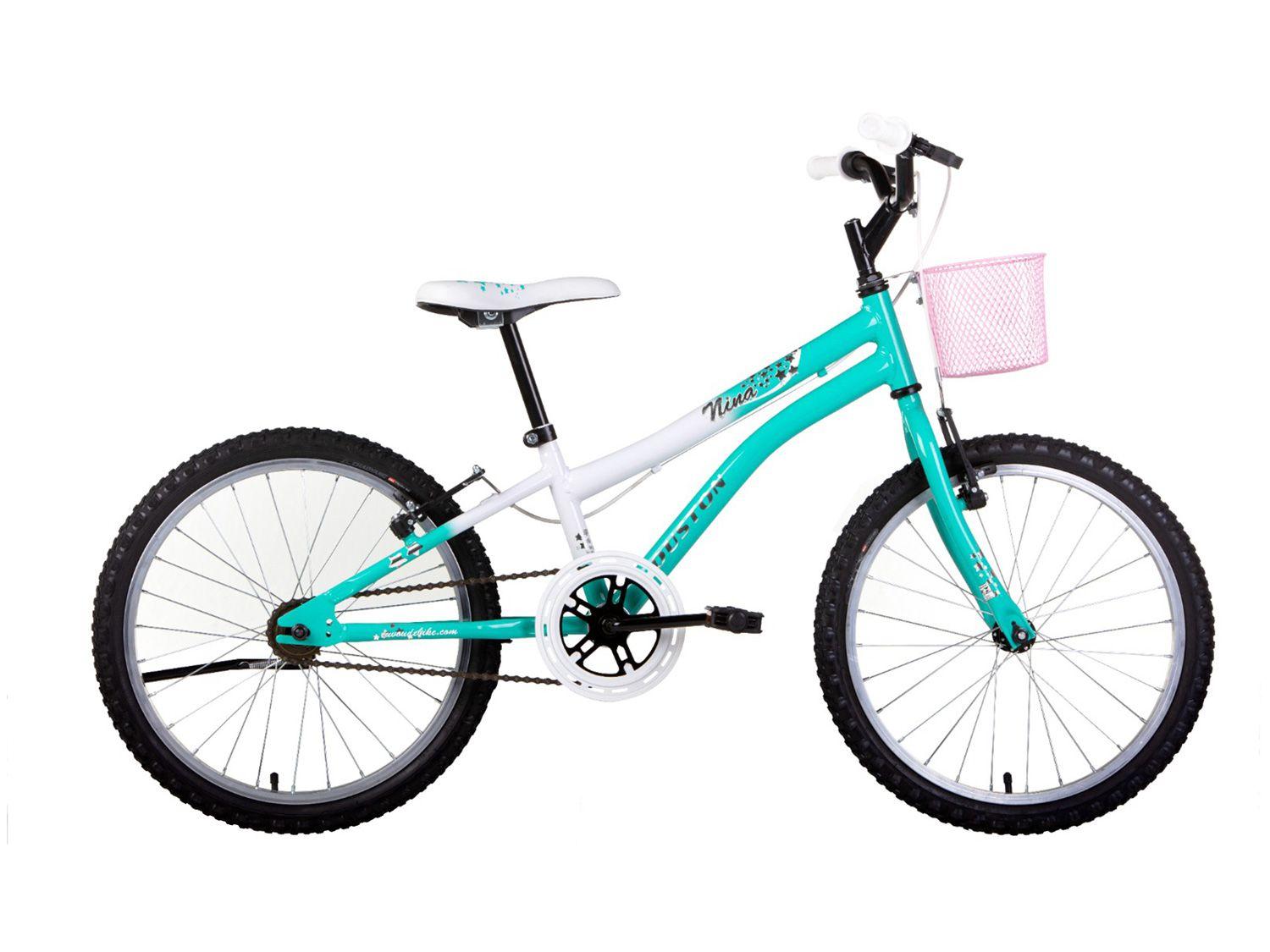 Bicicleta Infantil Aro 20 Houston Nina Verde Água e Branca com Cestinha