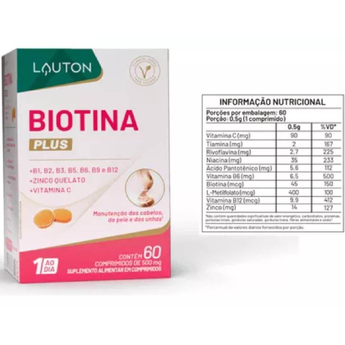Imagem de Biotina Plus Lauton Melhor Suplemento Para Mulher Cabelo Pele e Unhas - 60 cáps