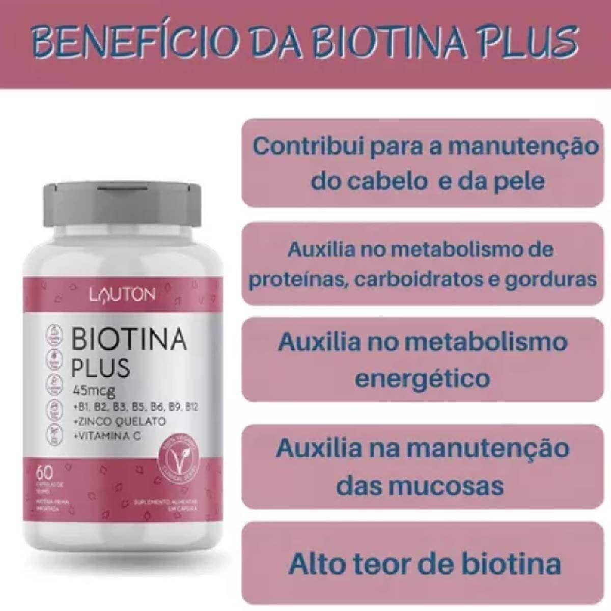 Imagem de Biotina Plus Lauton Melhor Suplemento Para Mulher Cabelo Pele e Unhas - 60 cáps
