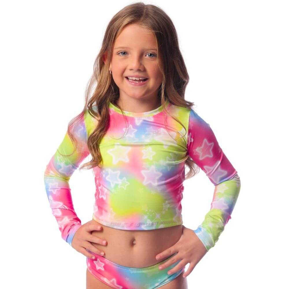 Biquíni Infantil Manga Longa Color Stars Cecí Moda Praia Ceci