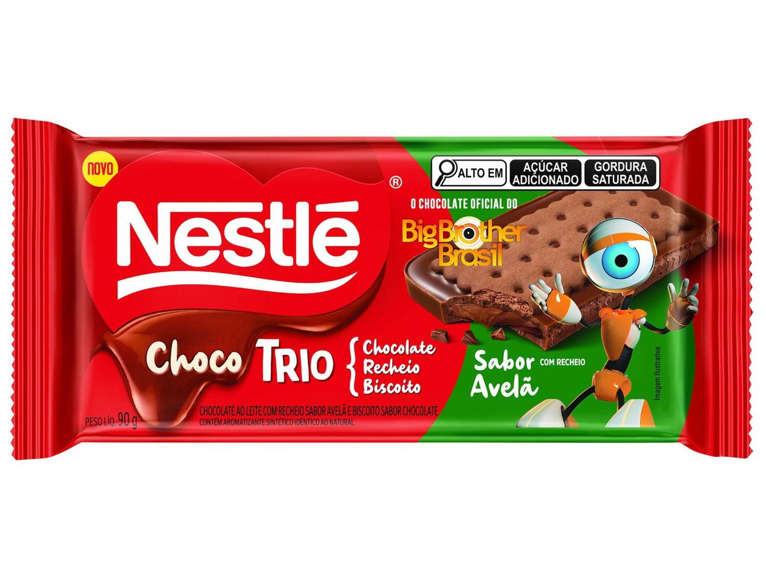 Chocolate ao leite com recheio sabor avelã e biscoito sabor chocolate
