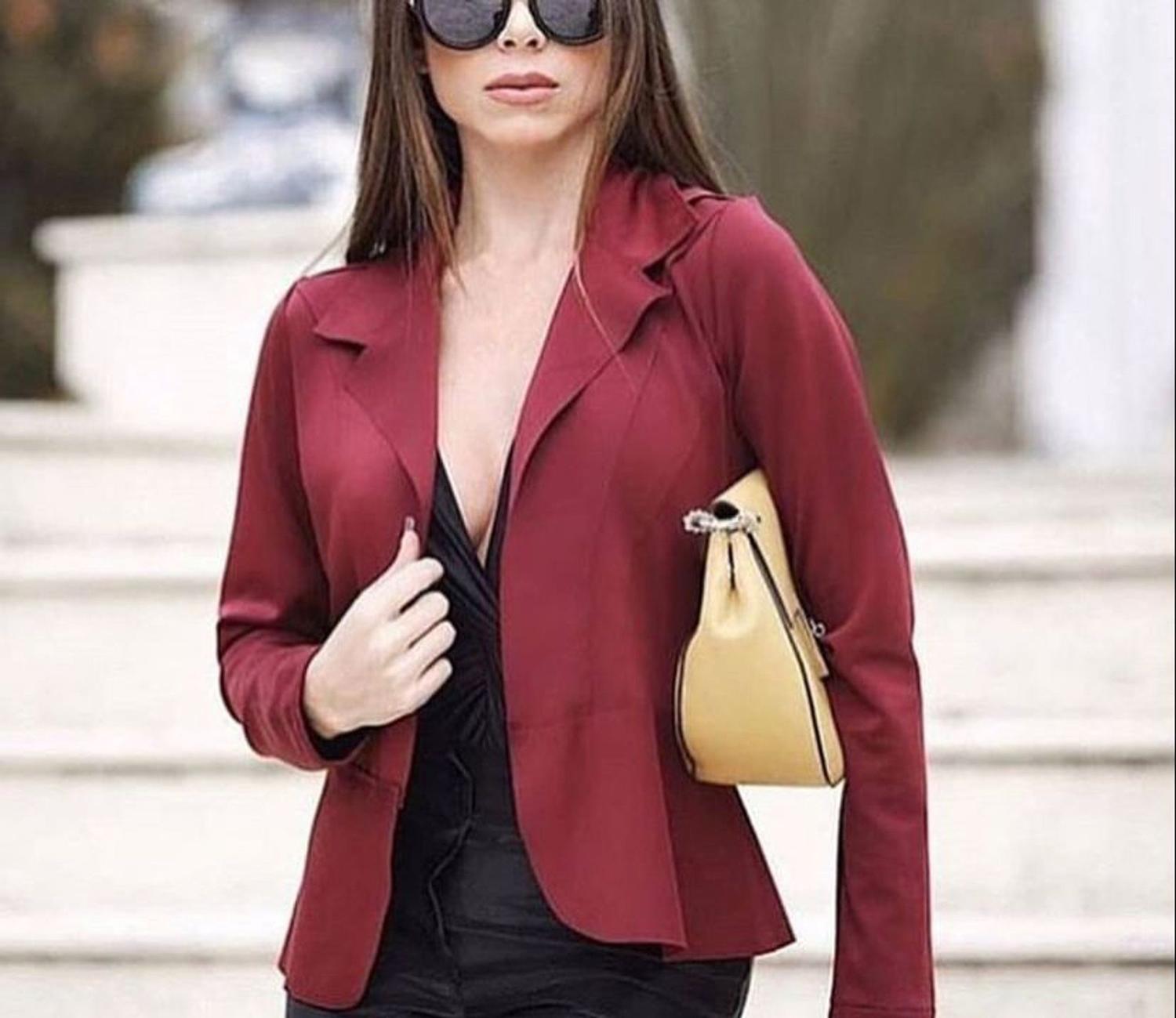 Blazer Neopreme Clássico Feminino Elegante Tendência Moda inverno