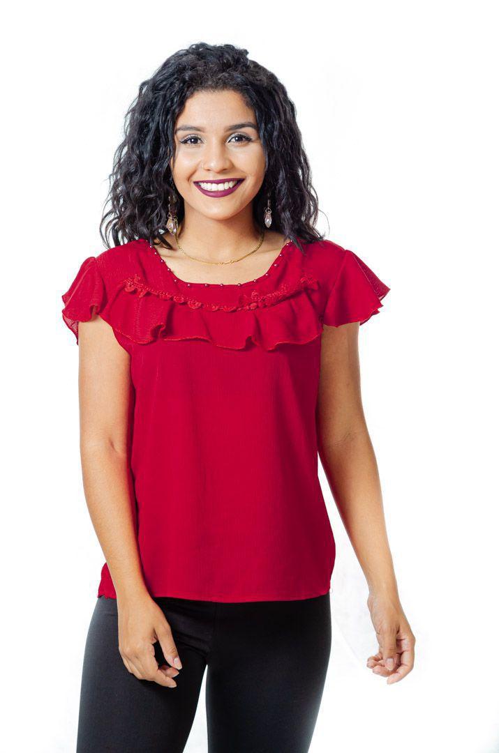 blusa de crepe com babado na gola