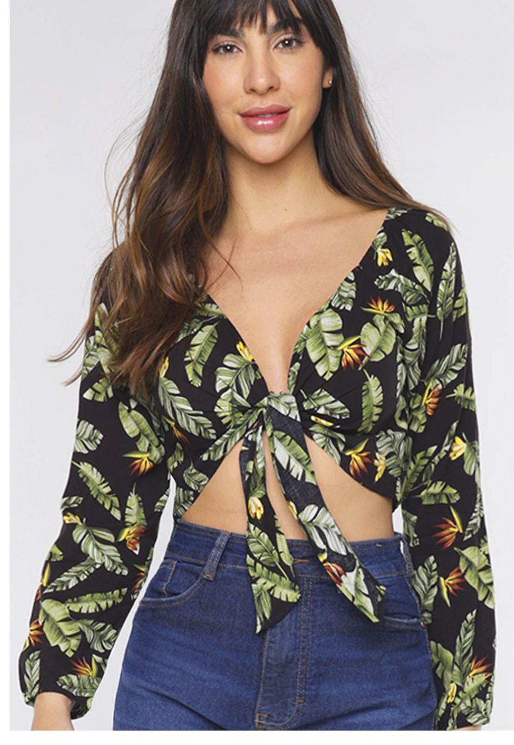 cropped de amarrar na frente preto