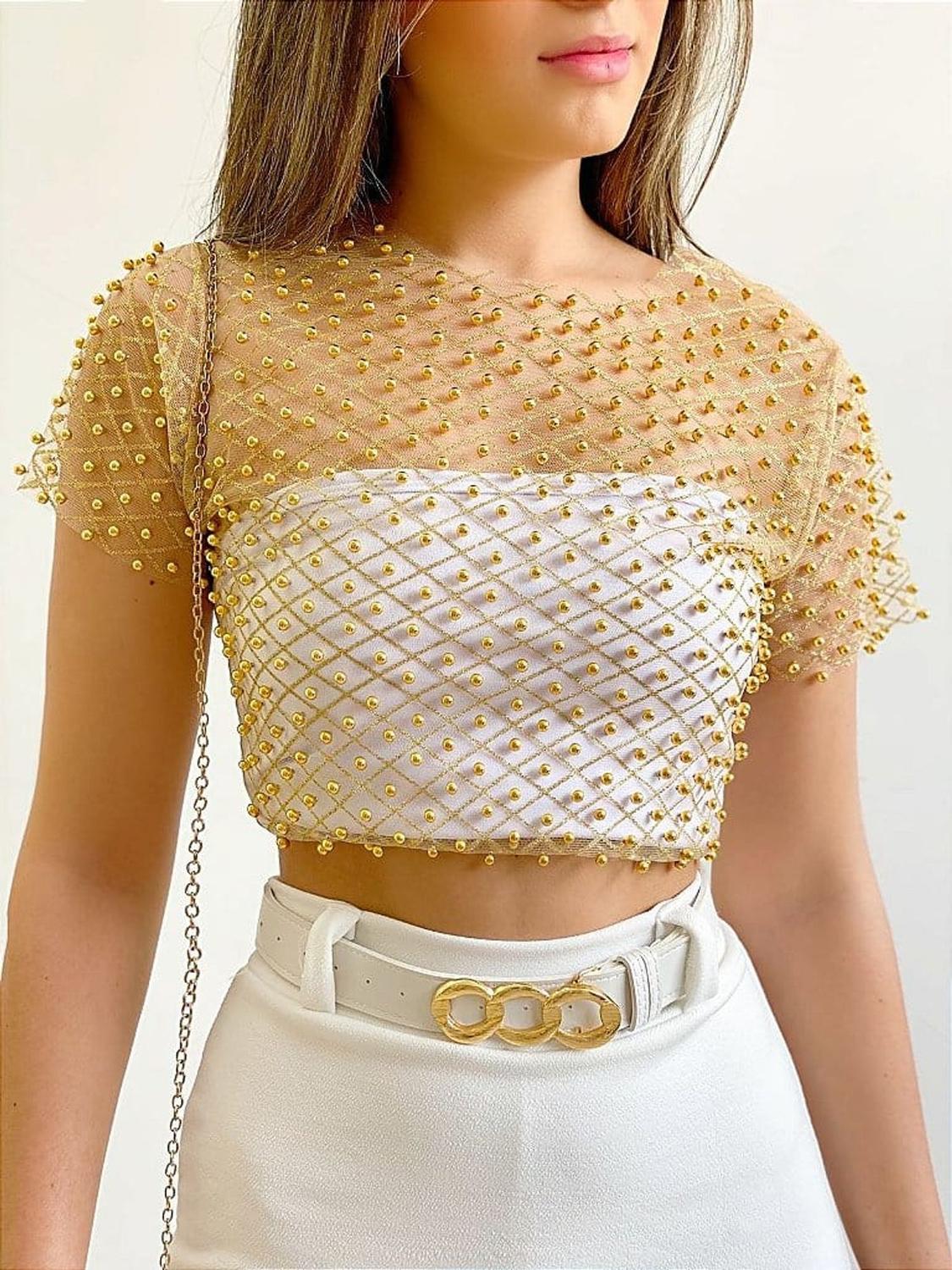 Blusa Cropped Festa Balada Brilho Leo Modas Blusas Femininas Magazine Luiza