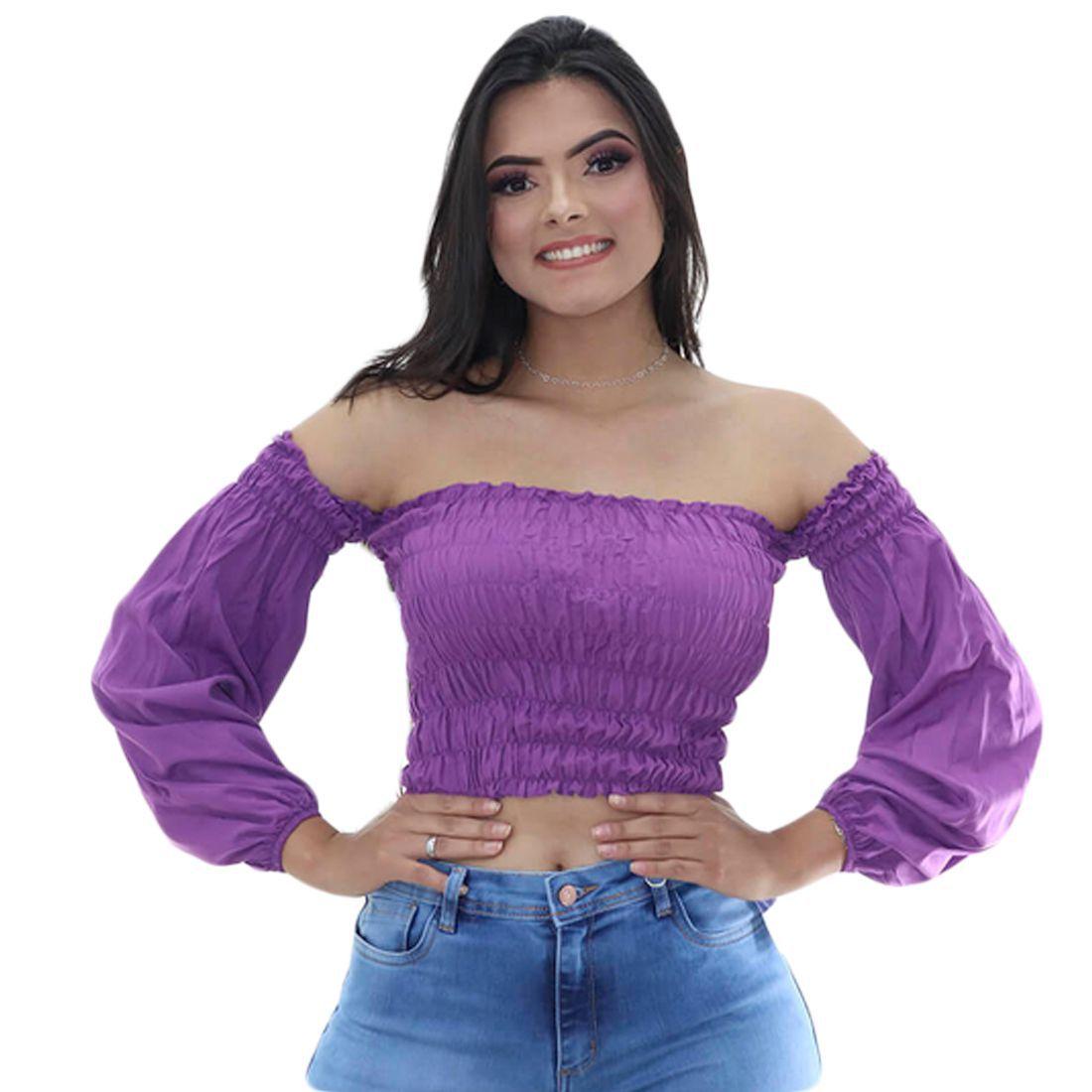 cropped ciganinha ombro a ombro manga longa