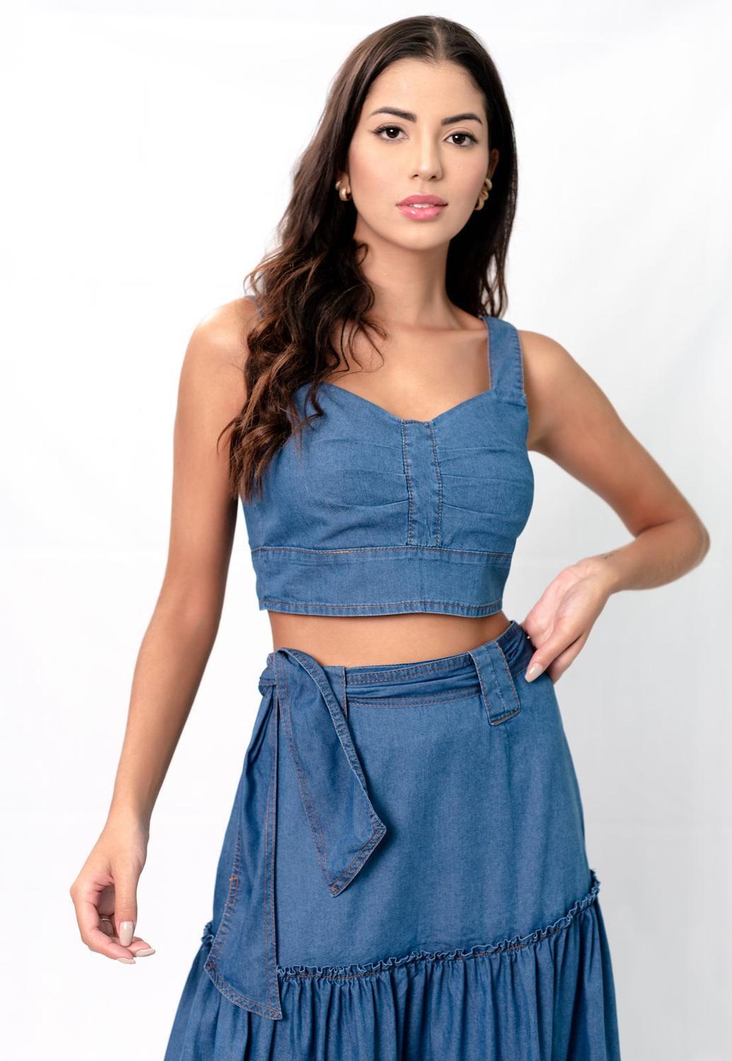 Blusa Cropped Jeans - Sisal Jeans - Blusa Cropped - Magazine Luiza