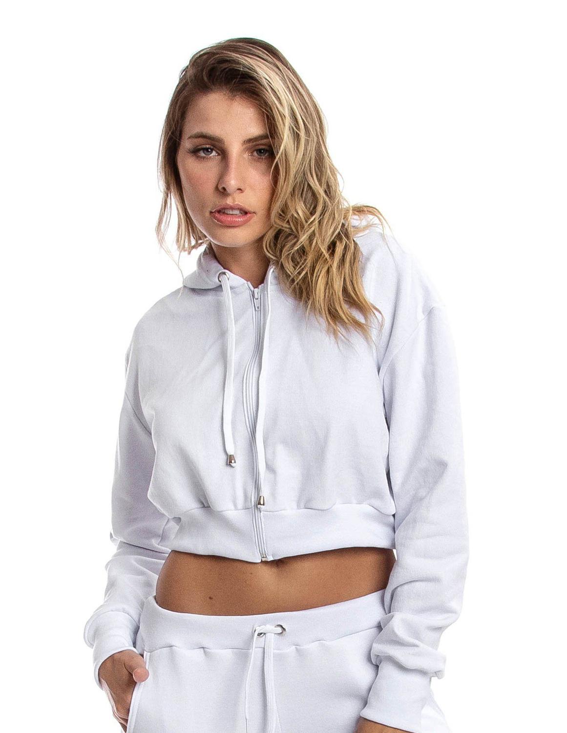 white cropped zip moletom com capuz