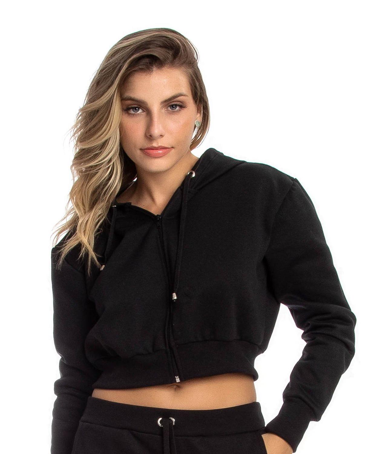 crop moletom com capuz zipper