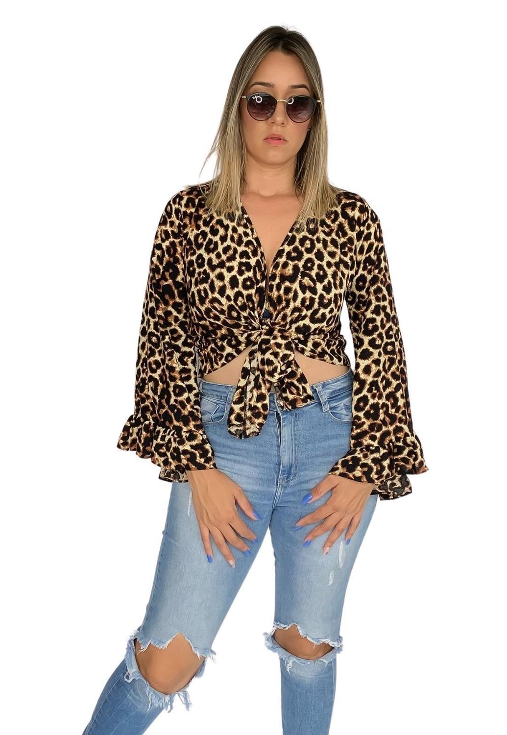blusa animal print manga longa