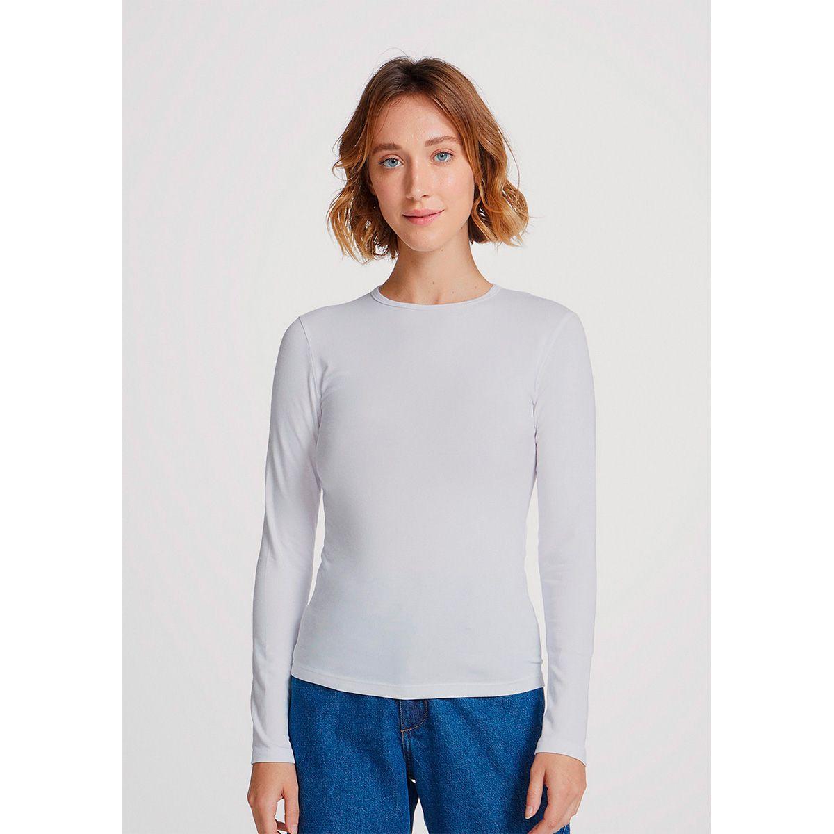 blusa feminina básica manga longa em algodão e elastano