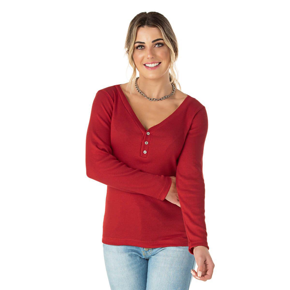 blusa manga longa vermelha feminina