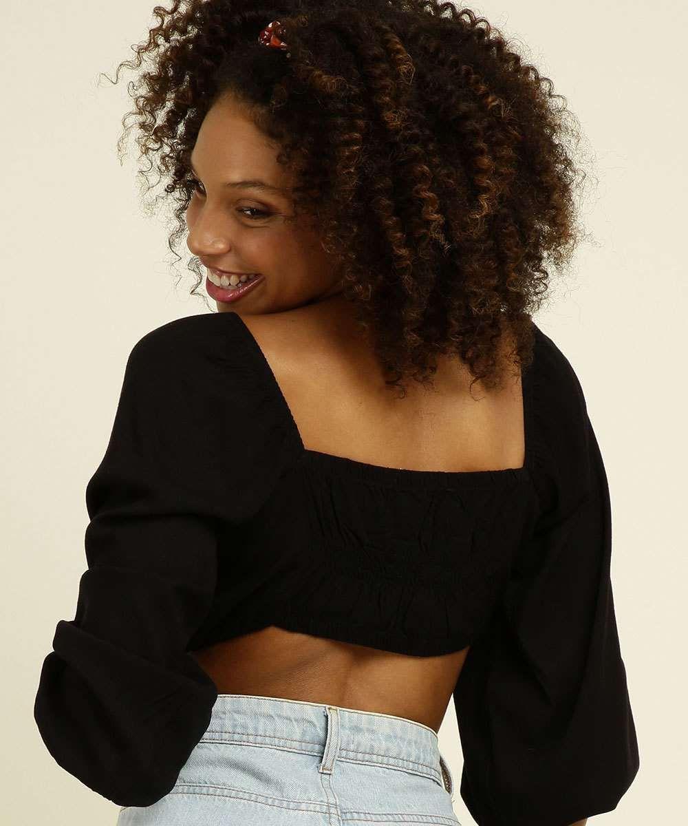 cropped manga longa amarração