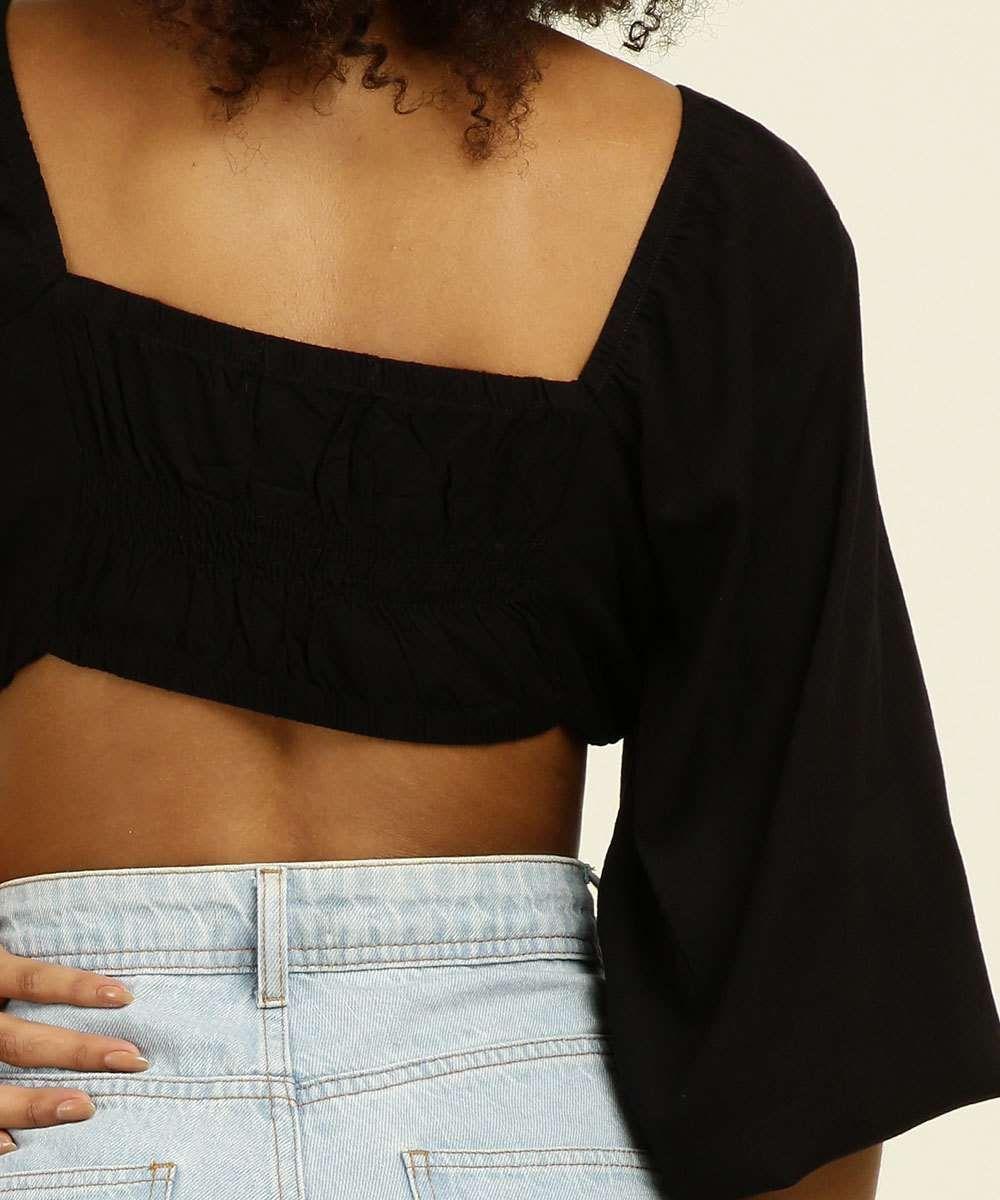 cropped manga longa amarração