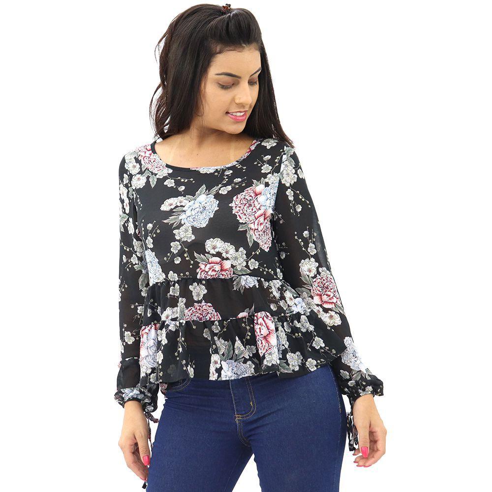 blusa estampada com babado