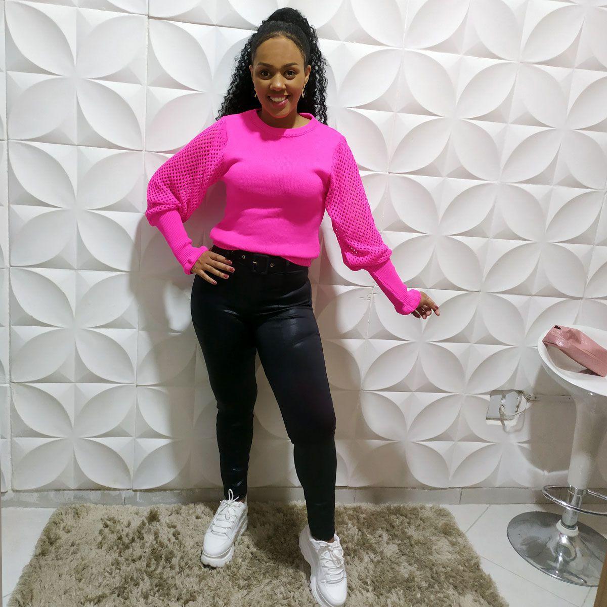 blusa de lã rosa pink