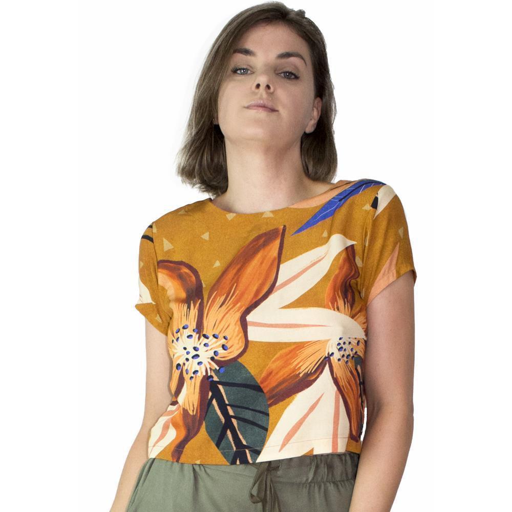 camisa manga curta viscose feminina