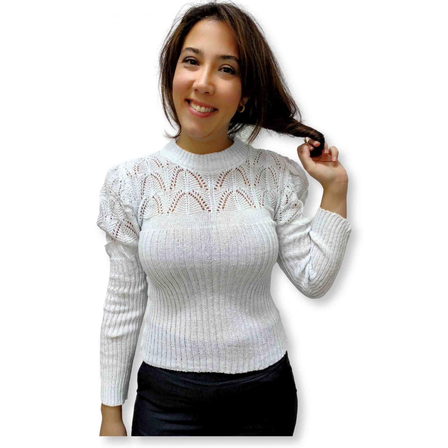 blusa manga longa bufante tricot