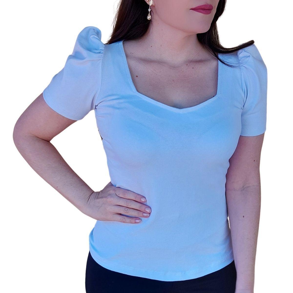 Blusa Manga Bufante Decote Princesa em Algodão - MADALIH - Blusas Femininas  - Magazine Luiza