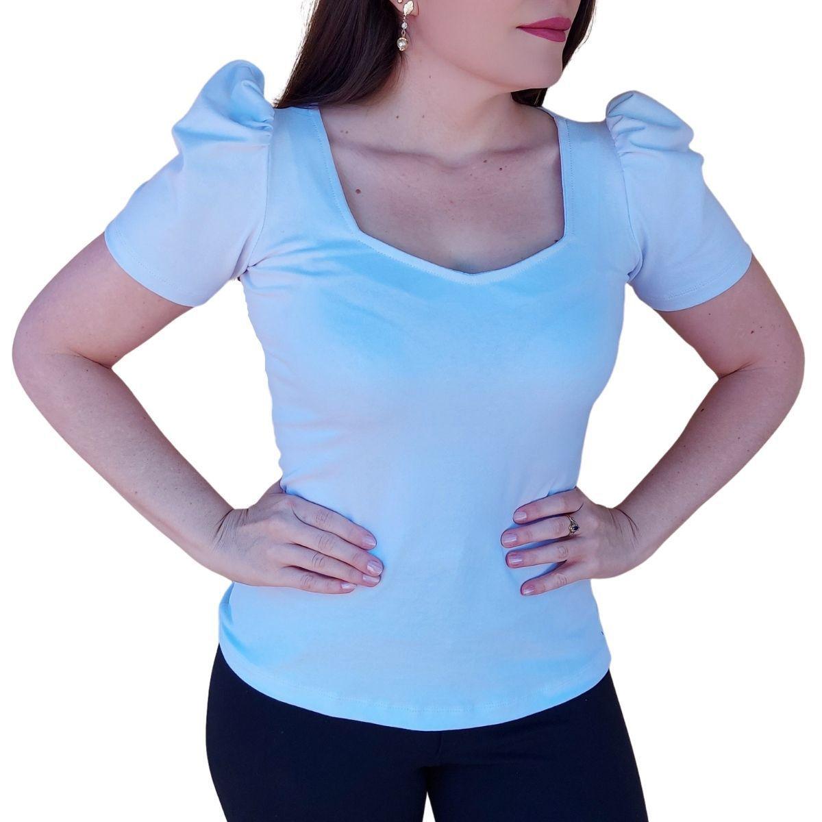 Blusa Manga Bufante Decote Princesa em Algodão - MADALIH - Blusas Femininas  - Magazine Luiza