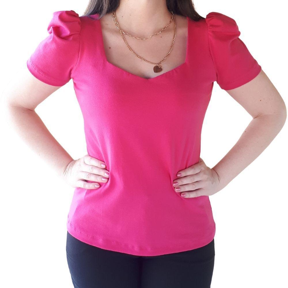 blusa manga bufante decote princesa