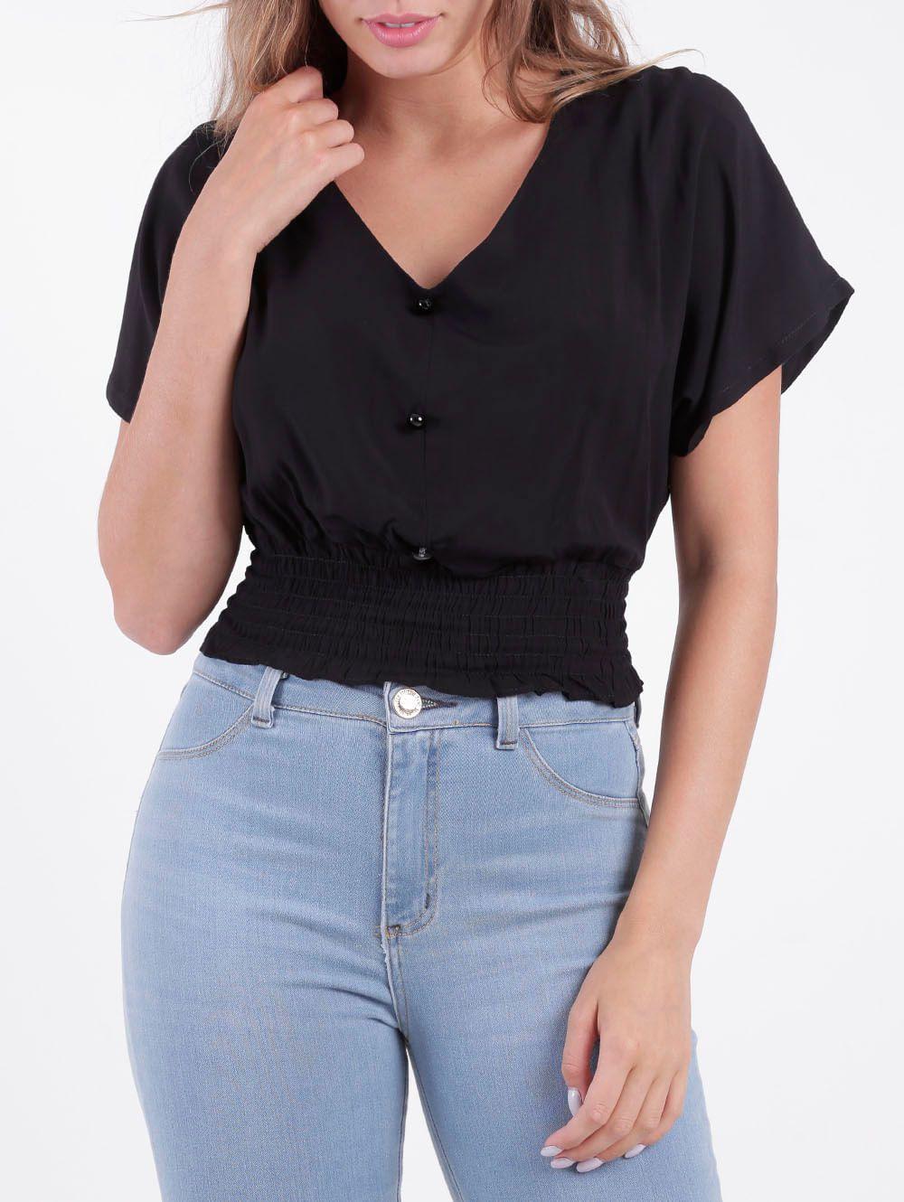 blusa preta manga curta feminina