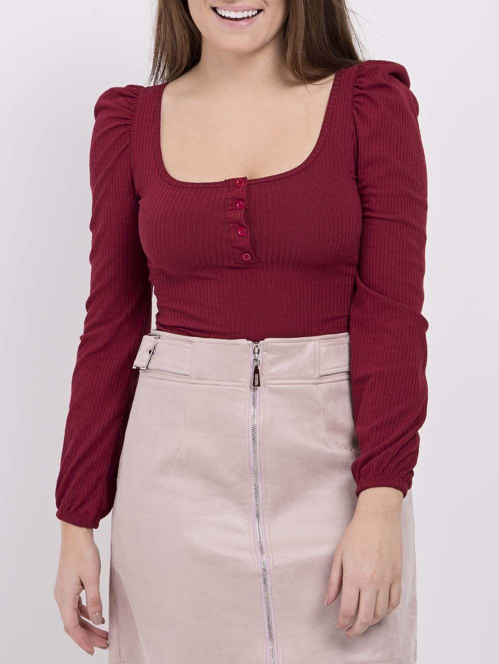 blusa de manga comprida vinho
