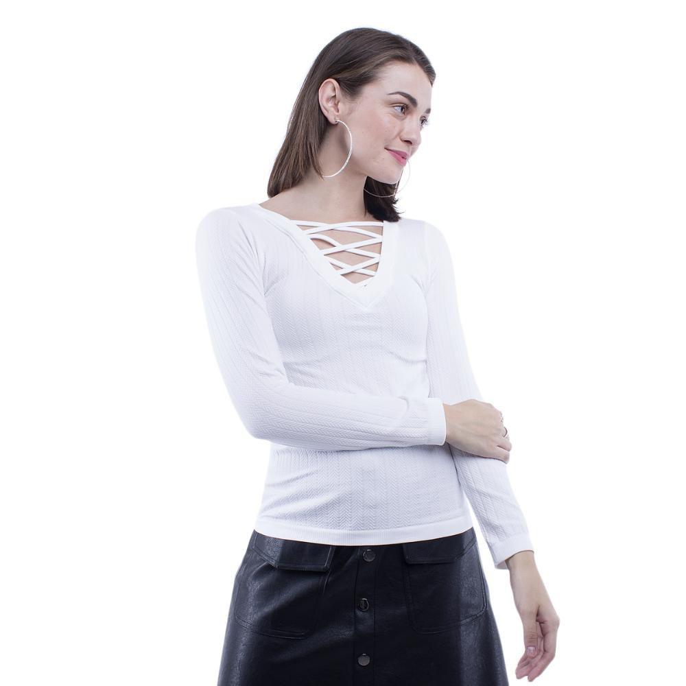 blusa decote v manga longa