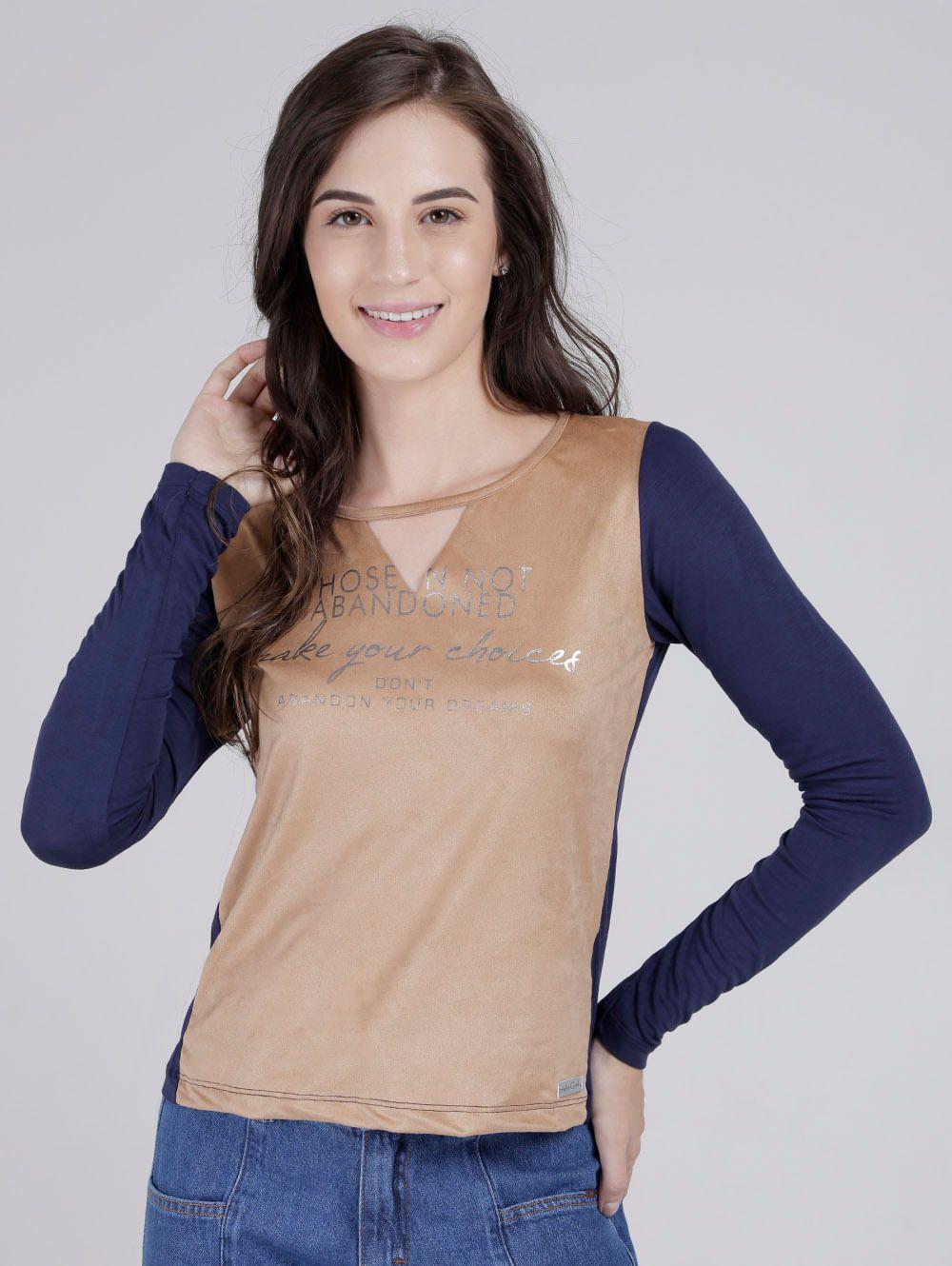 blusa azul marinho feminina manga longa