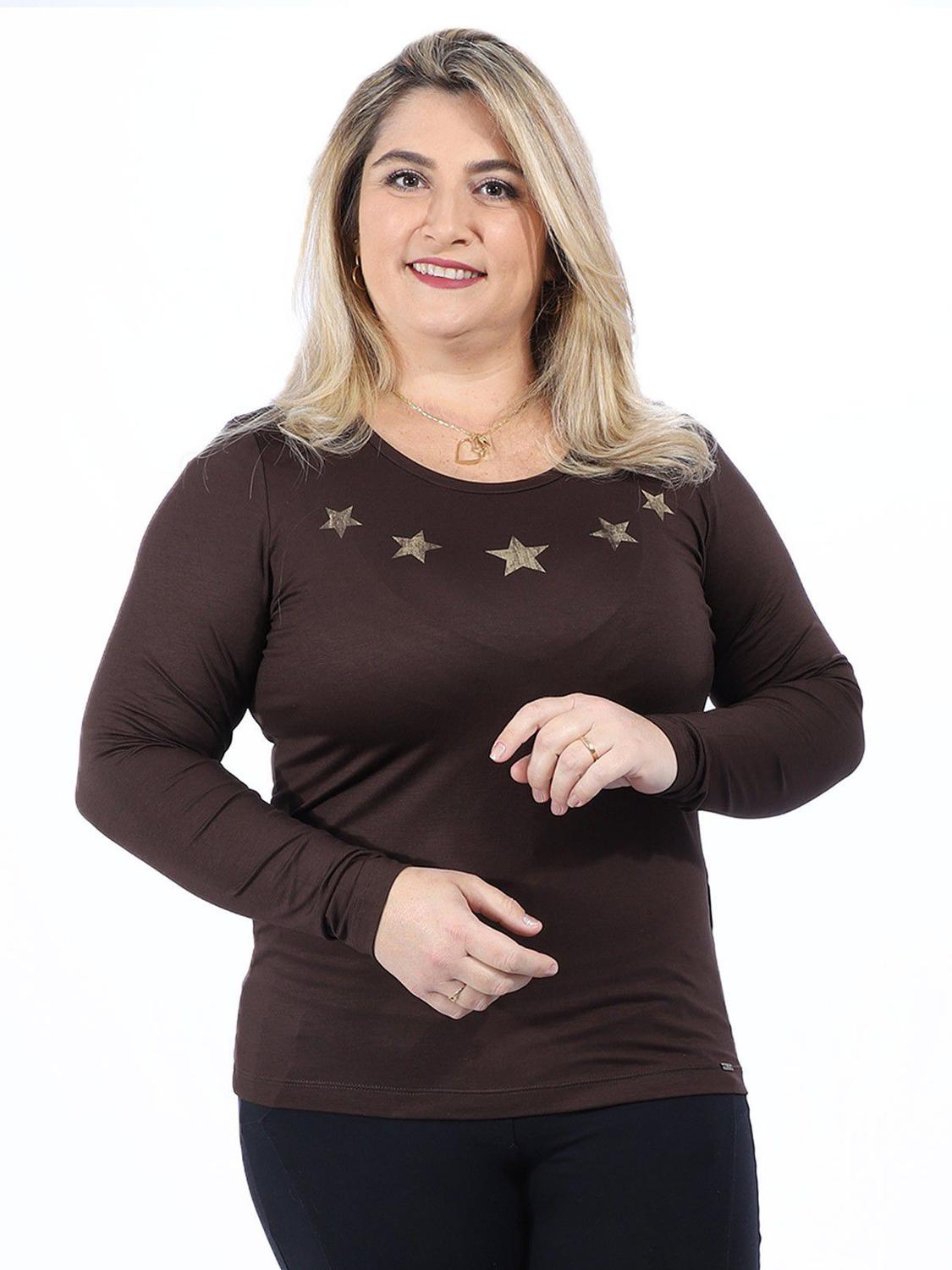 blusa marrom plus size