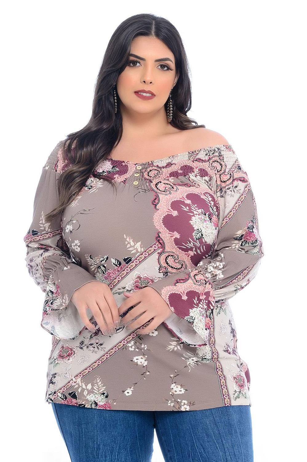 blusa marrom plus size