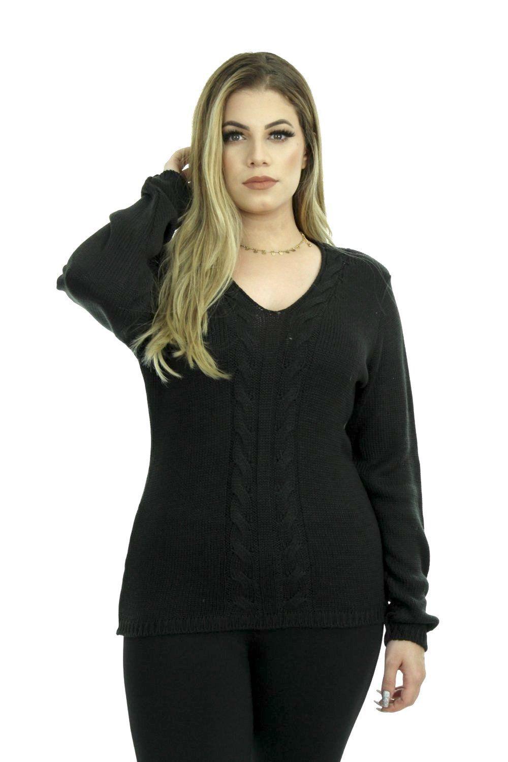 blusa de trico gola v feminina
