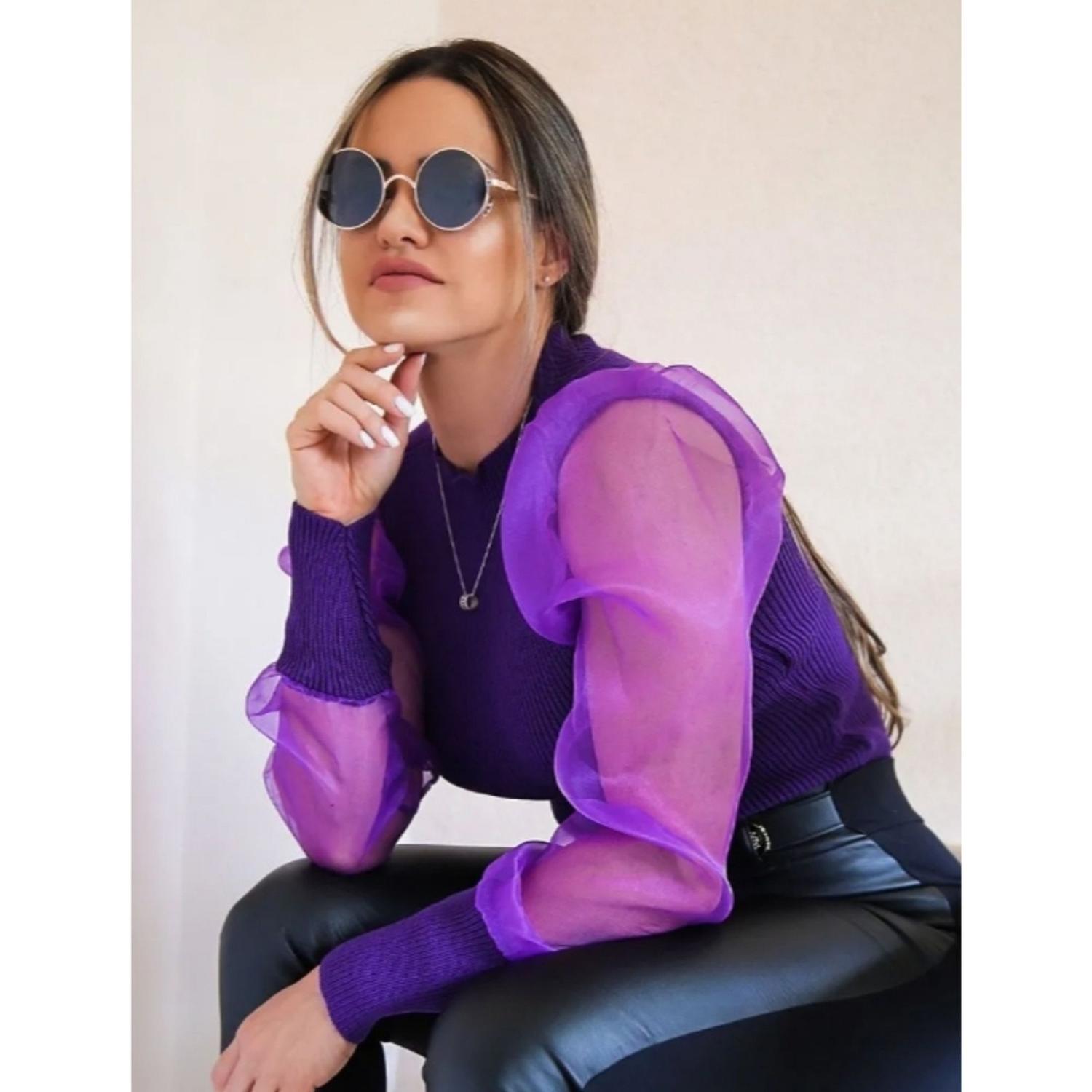 blusa de tricot roxa