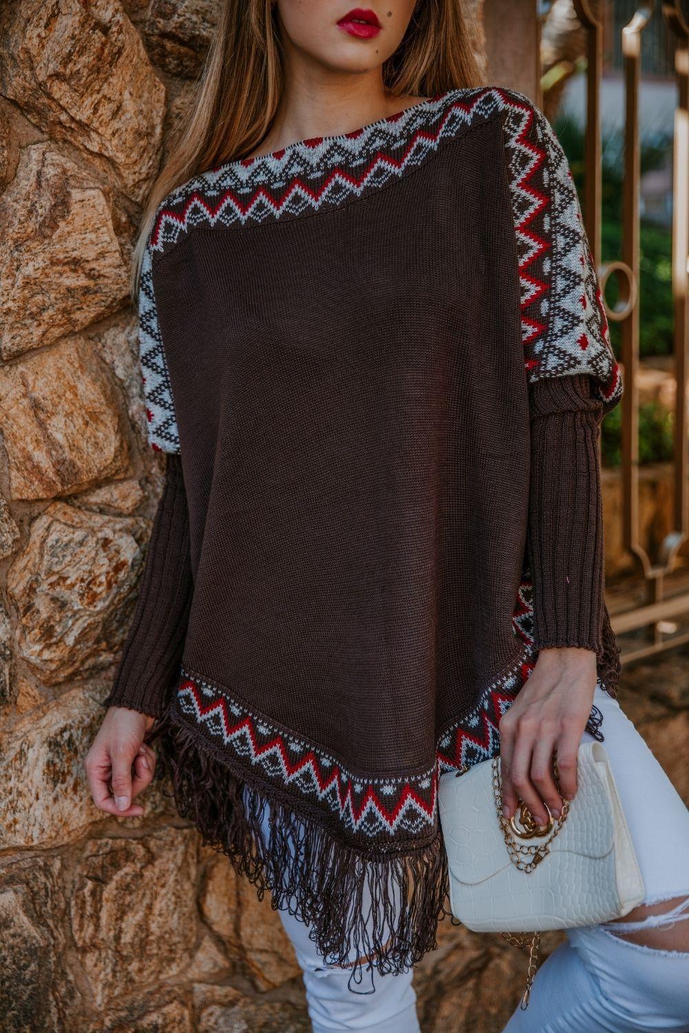 blusa tricot com franja