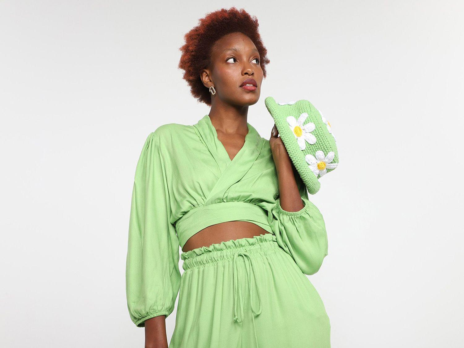 Blusa Vista Magalu Manga Bufante Decote Amarração