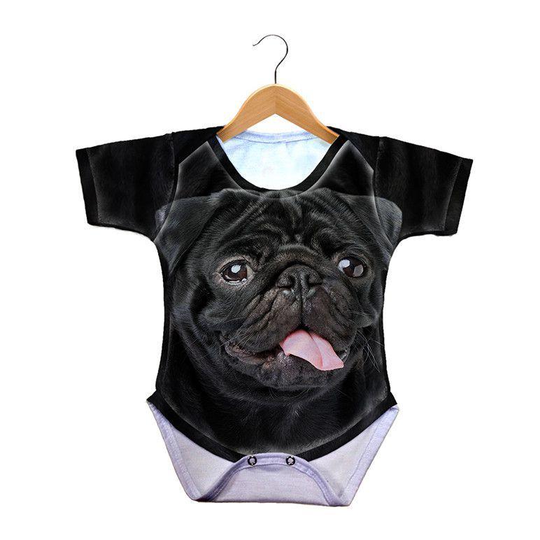 Body Bebe Cachorro Pug Preto 429k Body Para Bebes Magazine Luiza