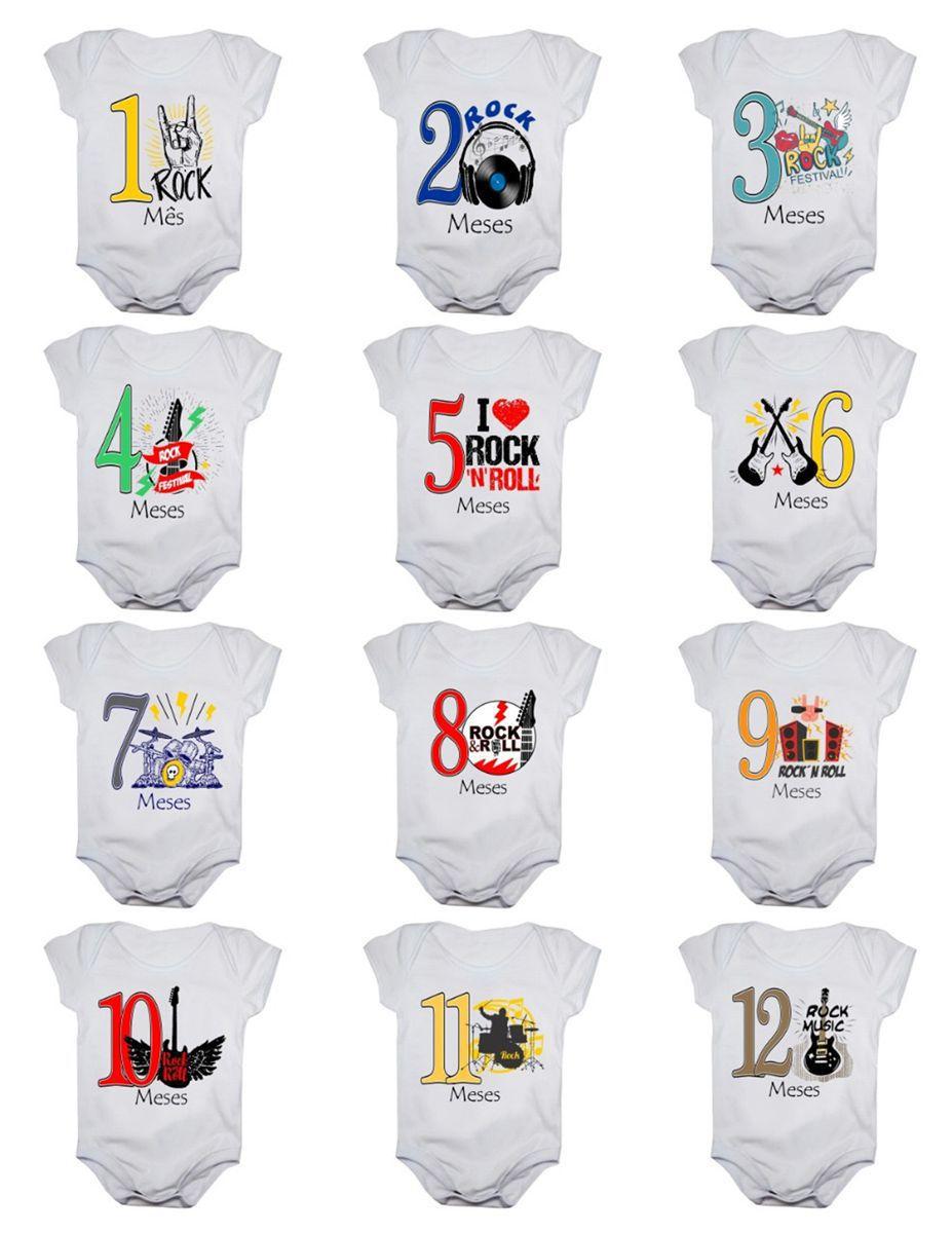 Body Mesversario Rock In Roll 12 Bodies De Bebe De 1 A 12 Meses Calupa Body Para Bebes Magazine Luiza