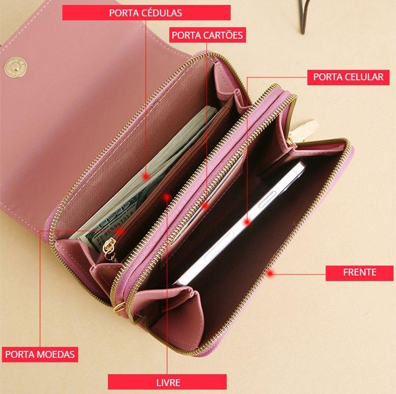Imagem de Bolsa Carteira Feminina Porta Celular Transversal Minimalista