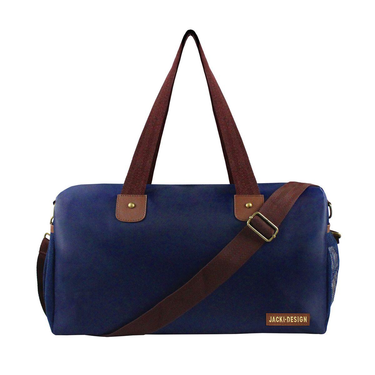 navy and brown bolsa