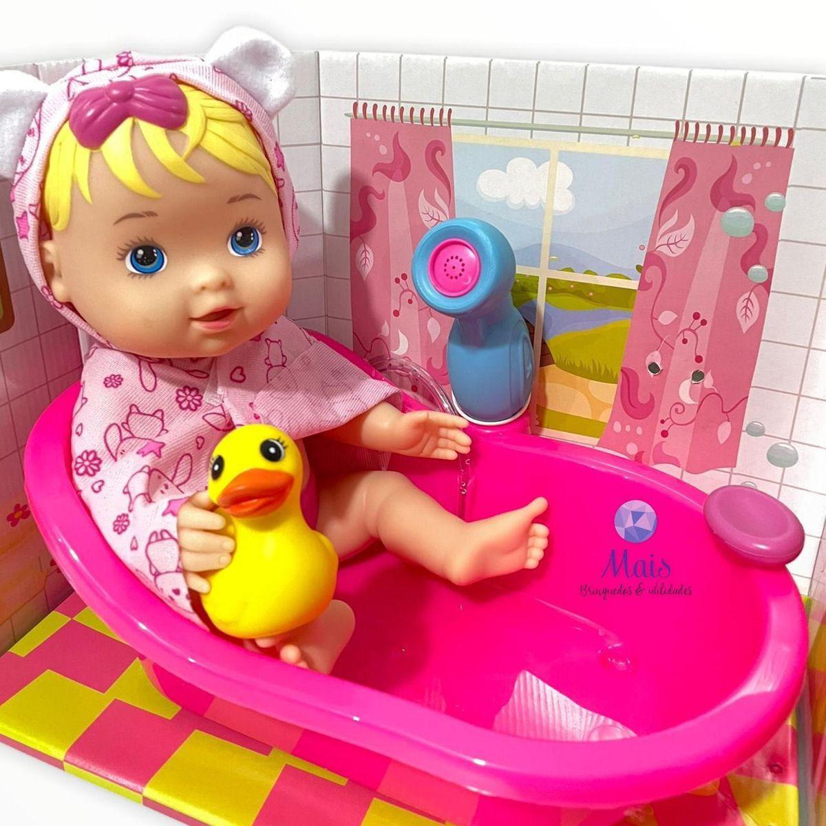 Boneca Bebe Banho Banheira Brinquedo Meninas Ducha C/ Água - Divertoys ...