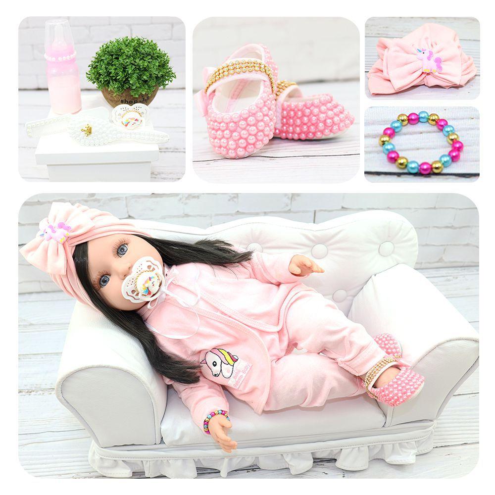 Boneca bebê reborn morena com cílios e sapatinhos Clearance