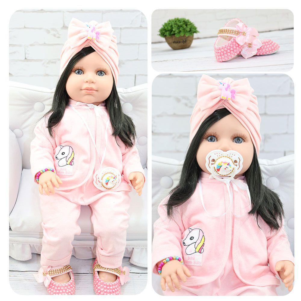 Boneca bebê reborn morena com cílios e sapatinhos Clearance