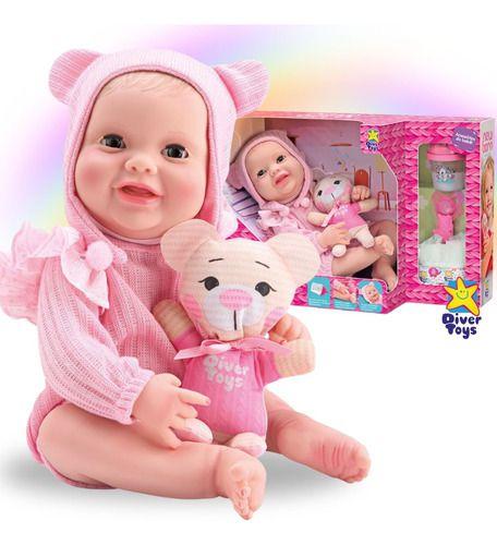 Boneca Bebê Reborn Luxo Rosa Vários Itens E Mochila